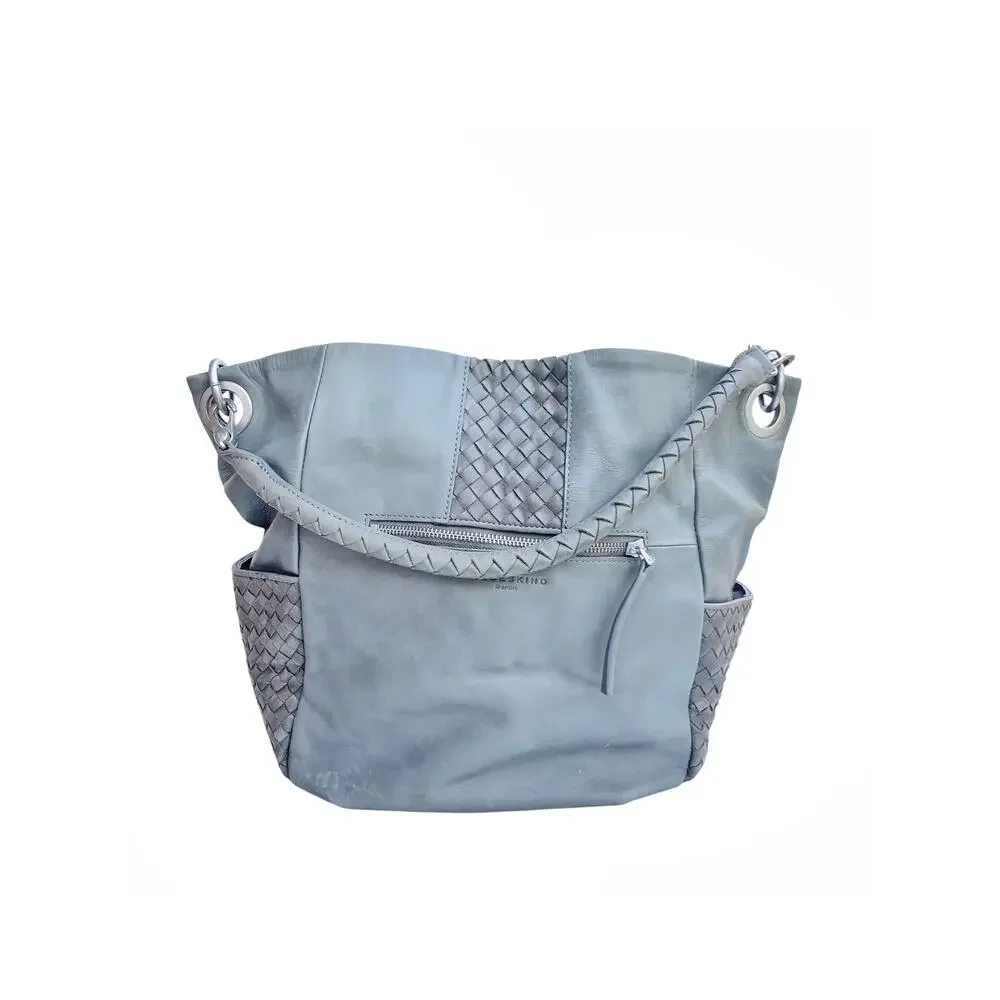 Liebeskind Berlin Jay Oversized Tumbled Leather Bucket Hobo Shoulder Bag Gray